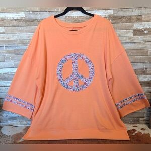 New Keva Molly Floral Peace Sign Orange Drop Shoulder Oversized Sweatshirt
